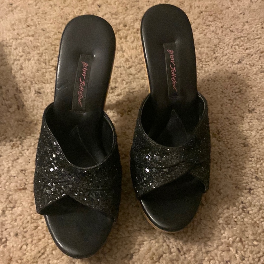 Betsey Johnson Black Glitter Heels